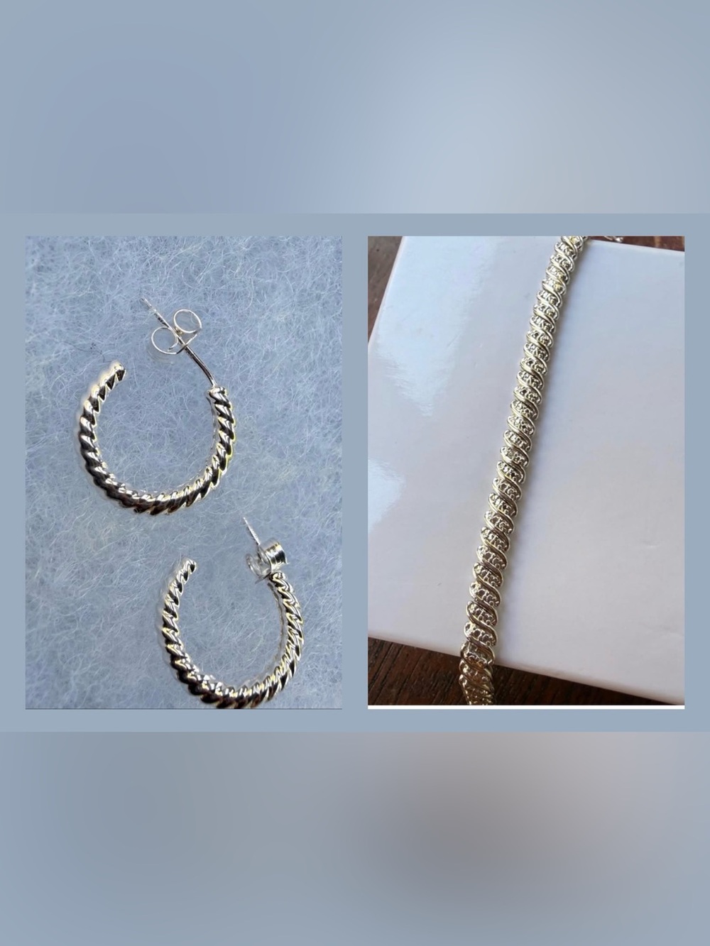 925 Sterling Silver Bracelet and Hoop Earrings all in new condition